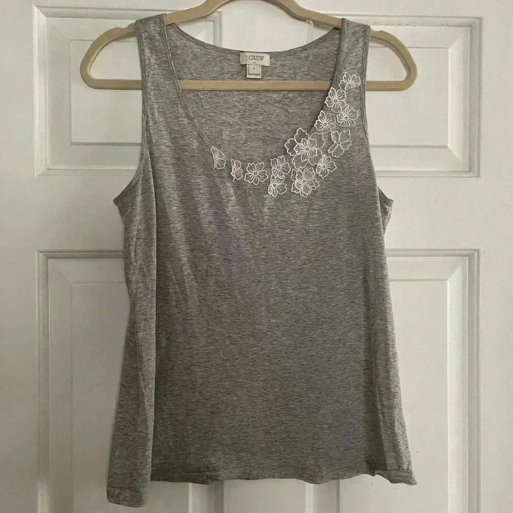 J. Crew Grey tank with flower lace detail size S